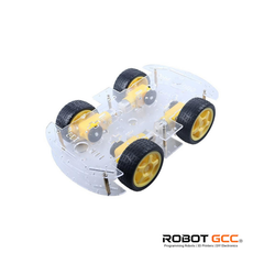 Robot chassis with yellow wheels on a white background, featuring the Robot GCC logo.