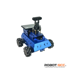 Blue robot chassis with wheels on a white background, featuring the Robot GCC logo.