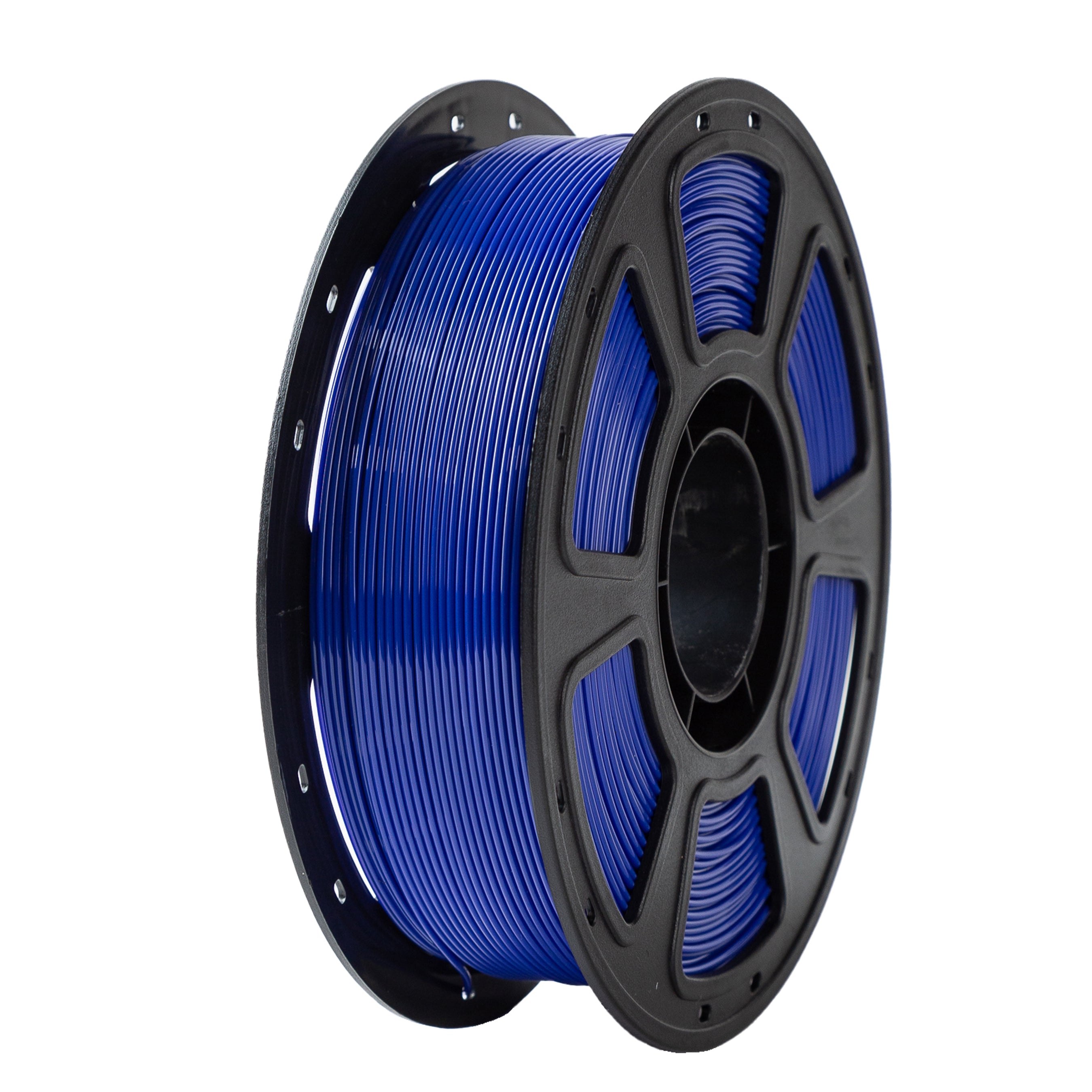 Spool of blue filament on a white background