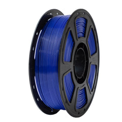 Spool of blue filament on a white background
