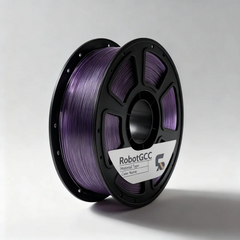 Spool of purple 3D printing filament with RobotGCC branding on a white background