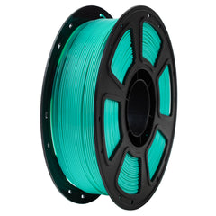 Spool of teal filament on a black spool