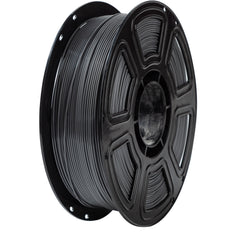 Spool of black filament on a white background