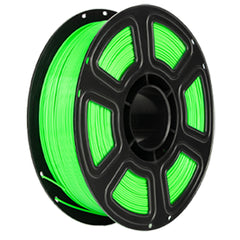 Spool of green filament on a white background
