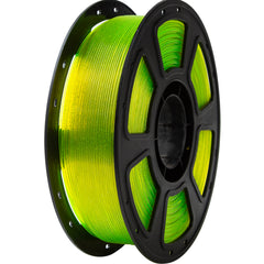 Spool of green filament on a black spool