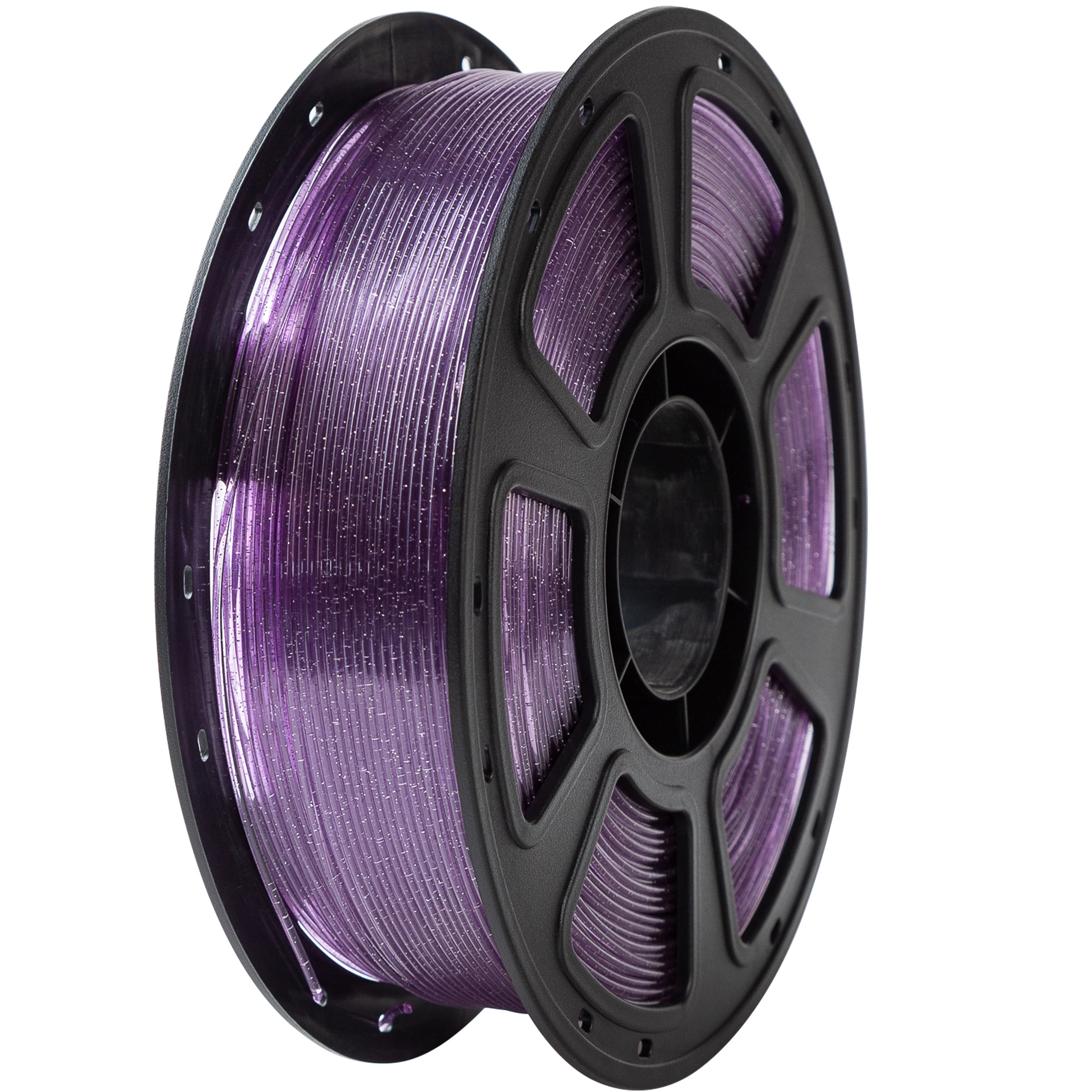 Spool of purple filament on a white background
