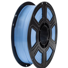 Spool of blue filament on a white background