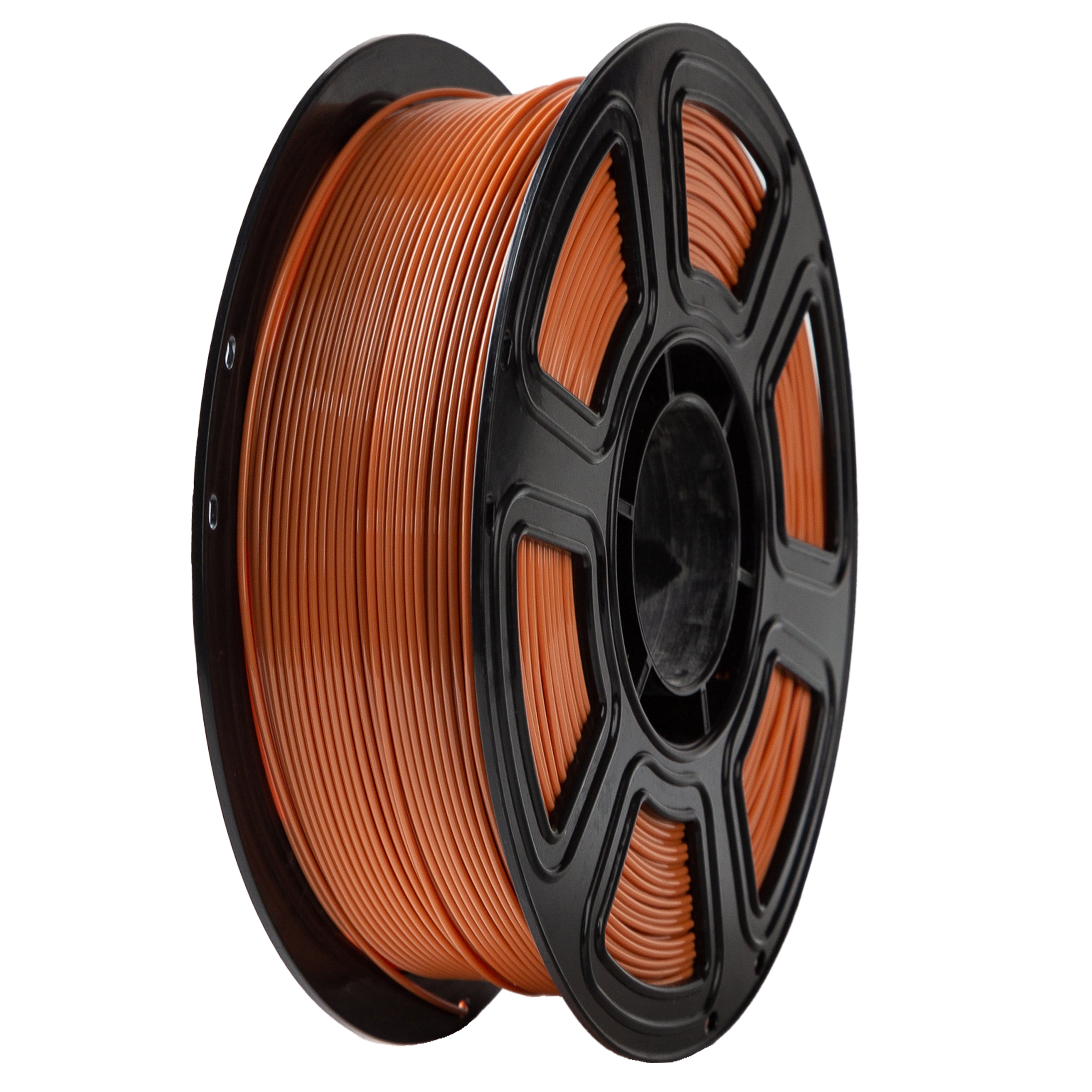 Spool of brown filament on a black plastic reel
