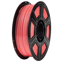 Spool of pink filament on a black plastic spool