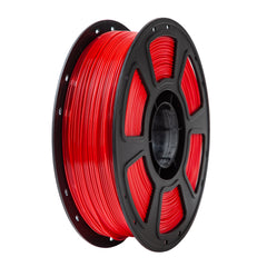 Spool of red filament on a white background
