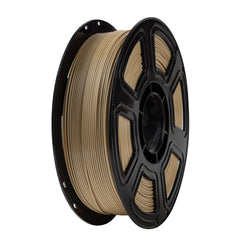Spool of beige filament on a black plastic spool