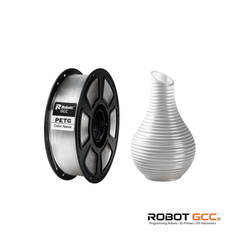 Spool of filament and a 3D printed vase on a white background with Robot GCC branding.