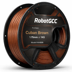 Spool of Cuban Brown 3D printing filament with RobotGCC branding on a white background