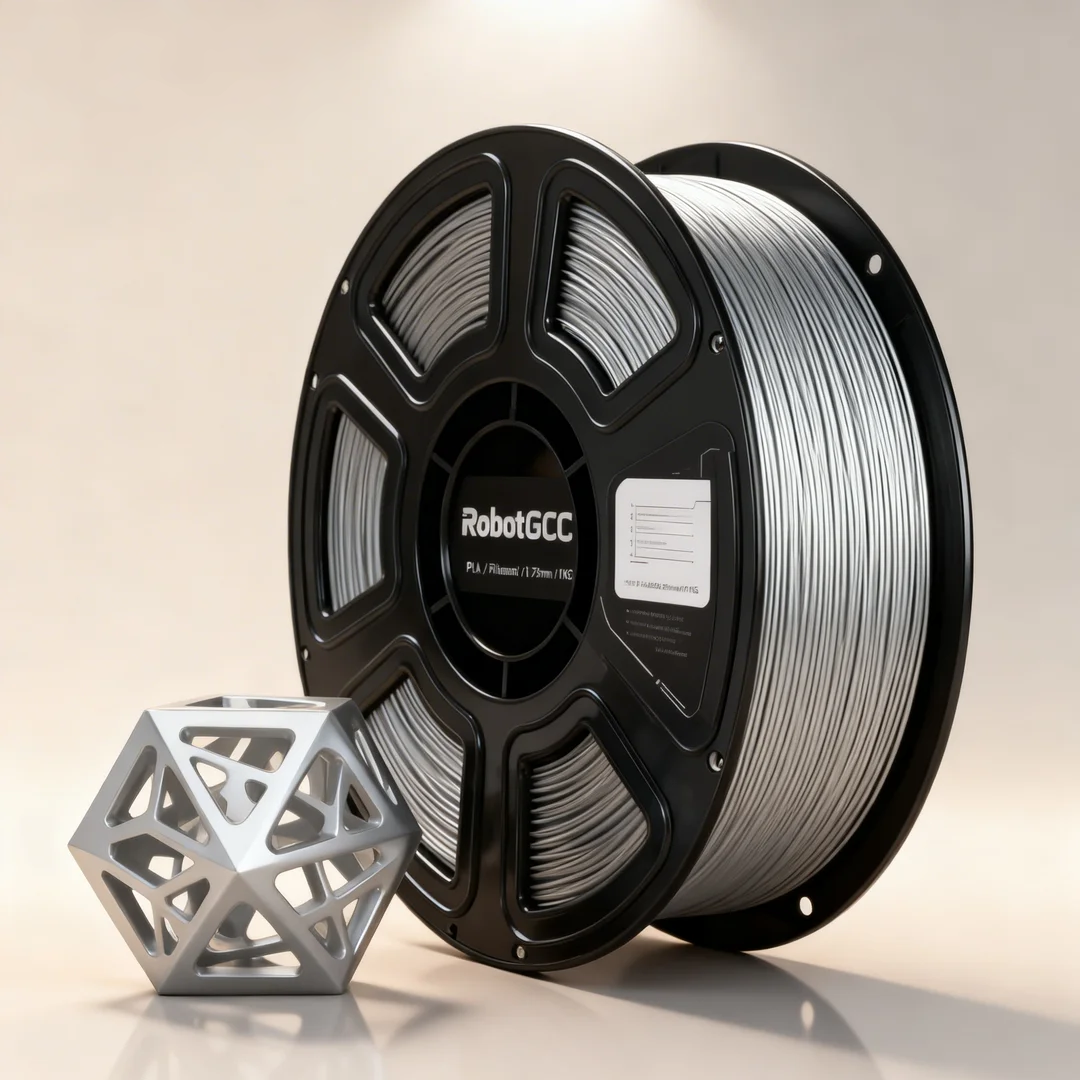 Spool of 3D printing filament with a geometric model on a neutral background
