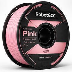 Spool of pink 3D printing filament with 'RobotGcc' branding on a white background