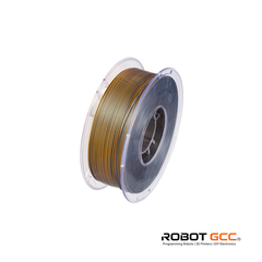 Spool of gold filament on a white background with Robot GCC branding.