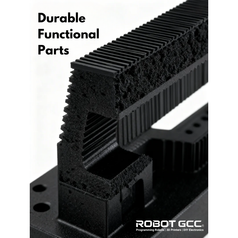 Black durable functional part with 'ROBOT GCC' branding on a white background