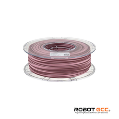 Spool of pink 3D printing filament on a white background with Robot GCC logo.