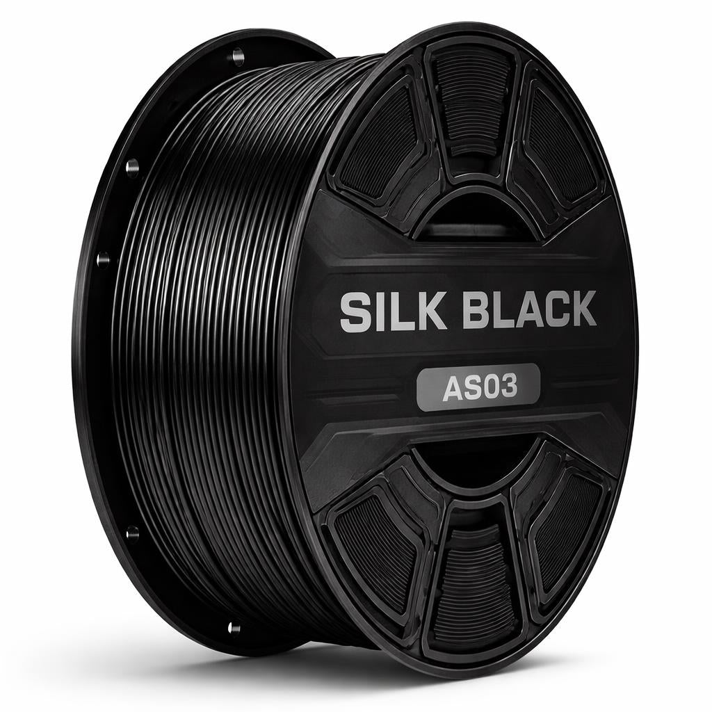 Spool of silk black filament on a white background