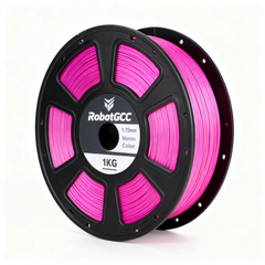Spool of pink 3D printing filament with RobotGCC branding on a white background