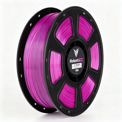 Spool of pink 3D printing filament with RobotGCC branding on a white background