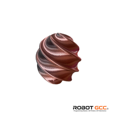 Metallic swirled object on a white background with Robot GCC logo.