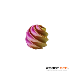 Colorful swirl object on a white background with 'ROBOT GCC' branding.