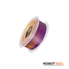 Spool of multicolored filament with 'Robot GCC' branding on a white background