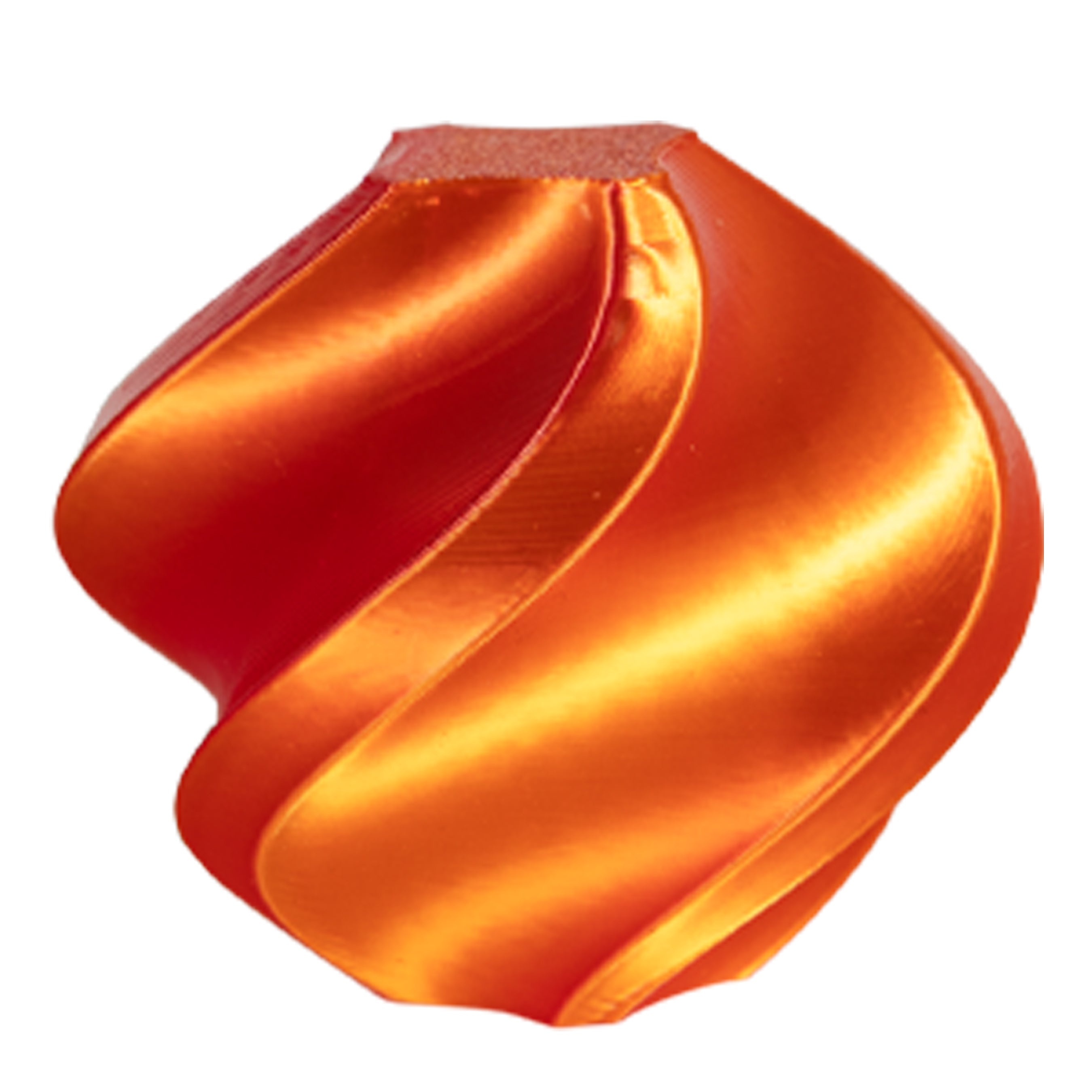 Metallic orange object on a white background
