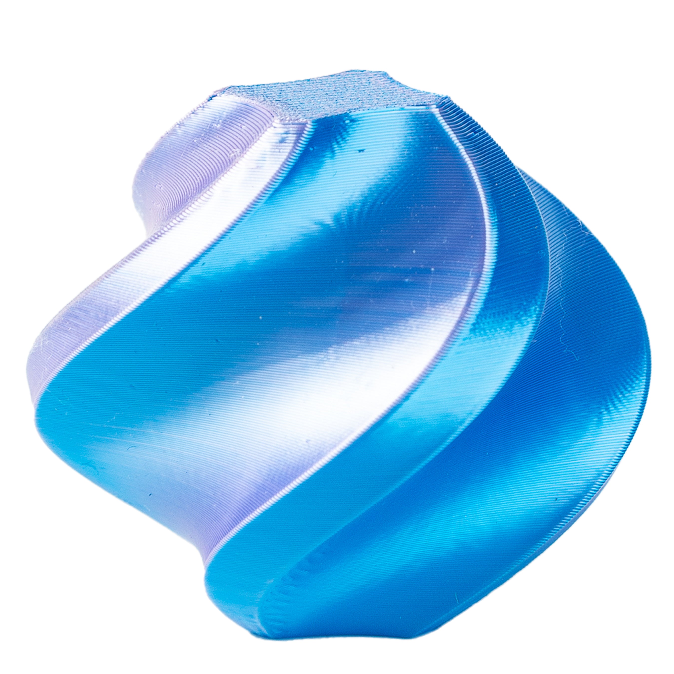 Blue and purple translucent object on a white background