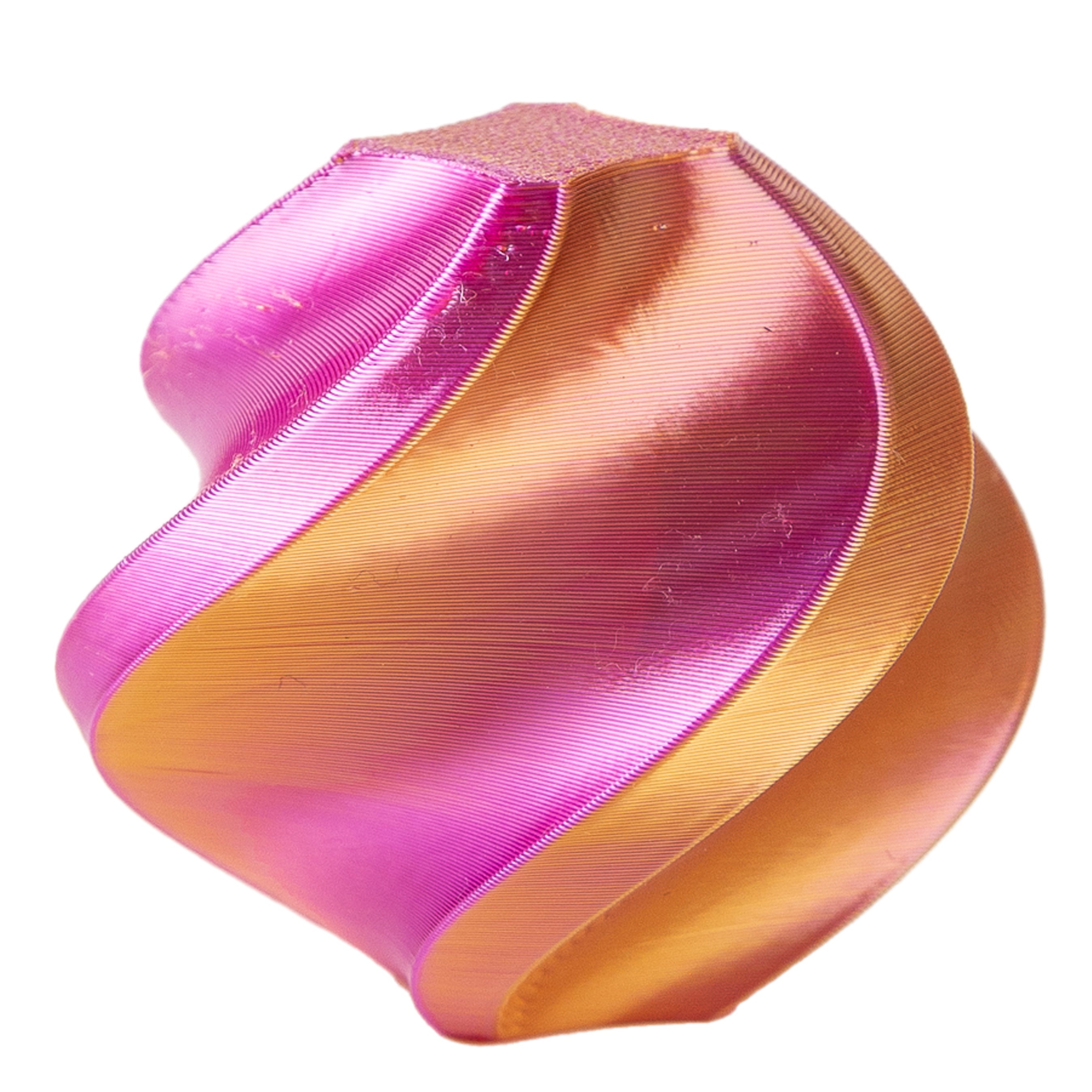 Multicolored, wavy, metallic object on a white background