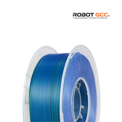 Spool of blue filament with Robot GCC branding on a white background