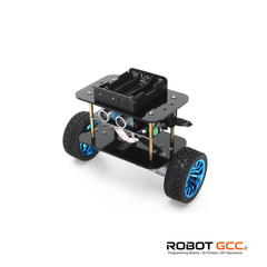 Robot chassis with wheels on a white background, featuring the ROBOT GCC logo.