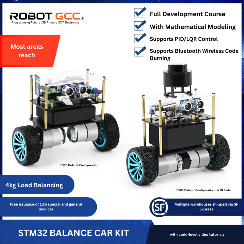 STM32 Balance Car Kit with Robot GCC branding and features listed.