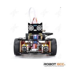 Robot chassis with electronic components on a white background, featuring the brand 'Robot GCC'.
