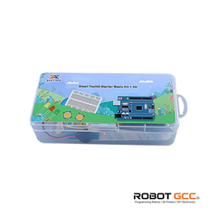 Small toolkit starter kit with electronic components on a white background