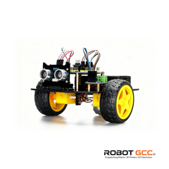 Robot chassis with wheels and electronic components on a white background, featuring the brand 'Robot GCC'.