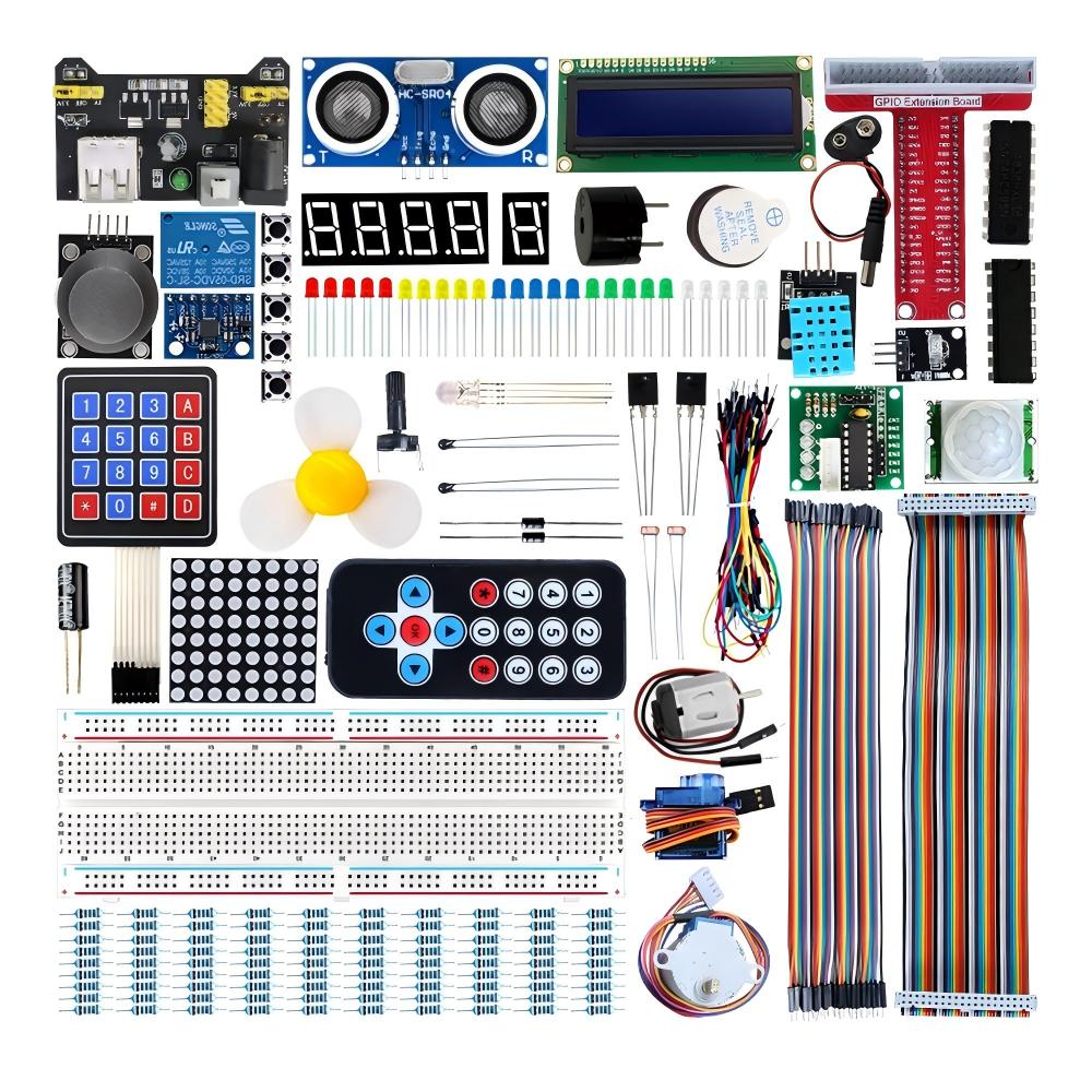 Raspberry Pi Super Starter Kit | Comprehensive STEM Electronics Learning Set with Sensors, Modules, LCD & Motors | Compatible with Raspberry Pi 4B 3B+ & Arduino UNO MEGA | Ideal for IoT Projects, Robotics & Programming Education