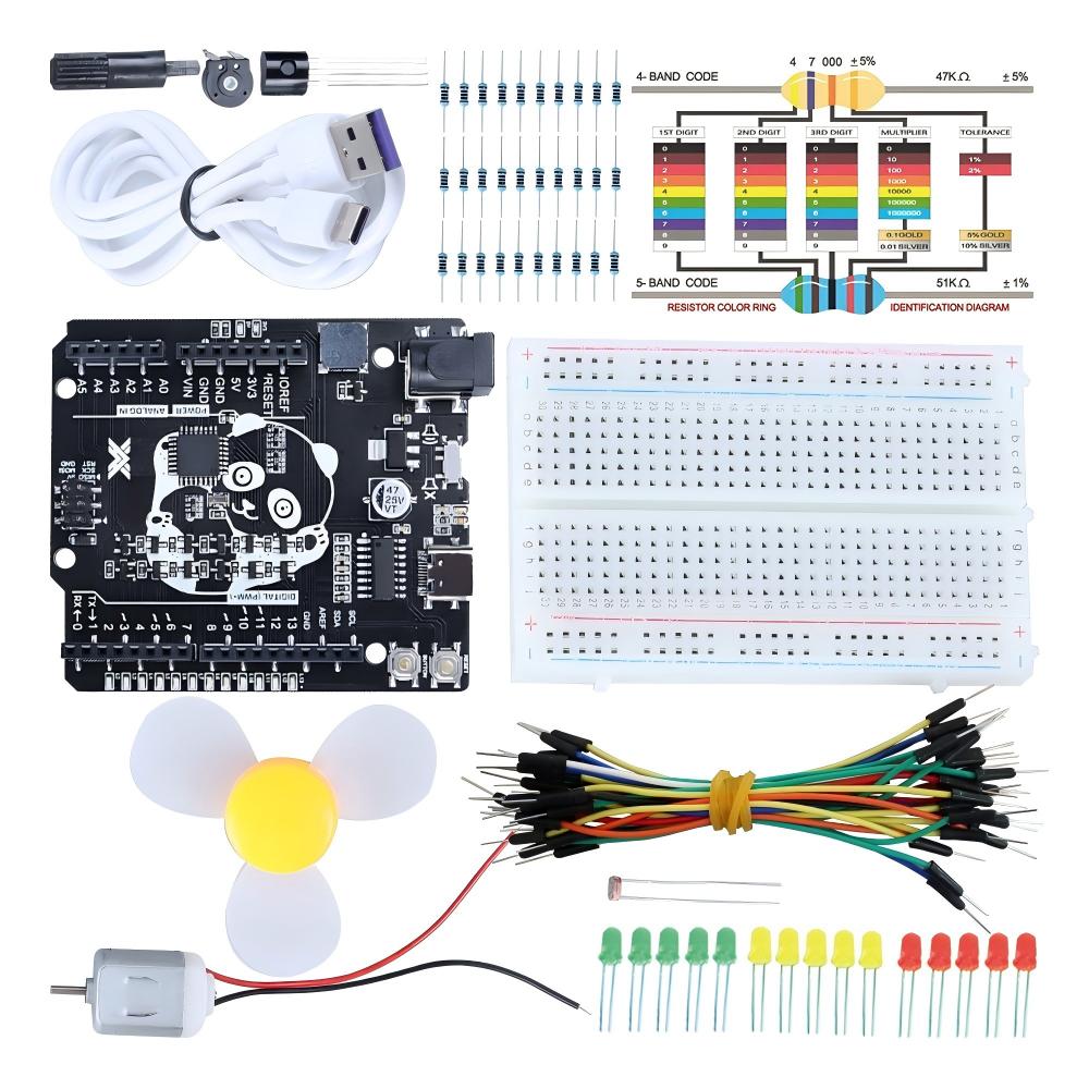 UNO R3 Smart Environmental Monitoring Kit | Arduino STEM IoT Learning Set with Temperature, Humidity, Light & Gas Sensors | Includes DHT11, LDR, MQ-2 & Relay Modules for Smart Home Automation & Environmental Science Education